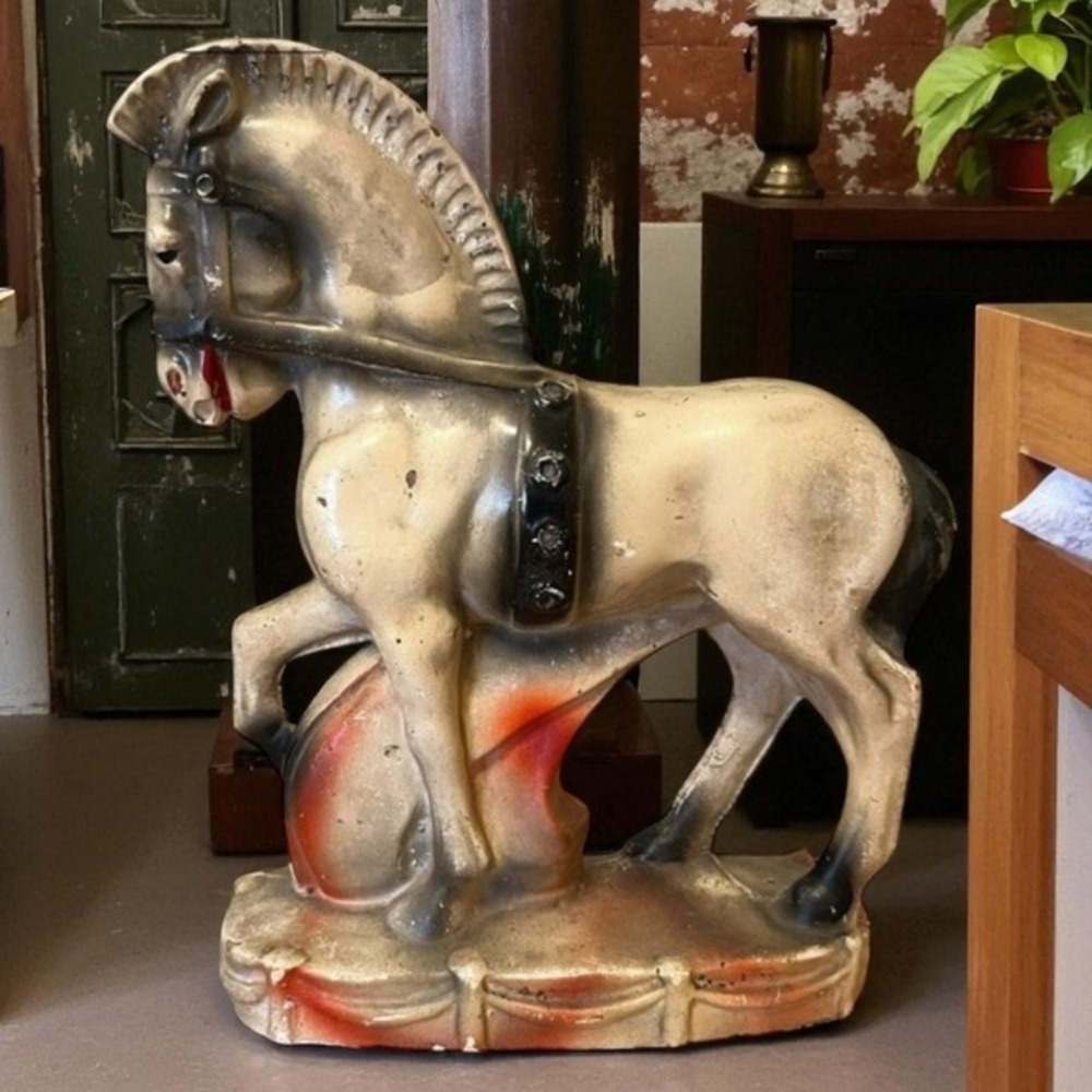 Vintage Chalkware Horse Statue Mid Century Carnival Figurine Equestrian Decor